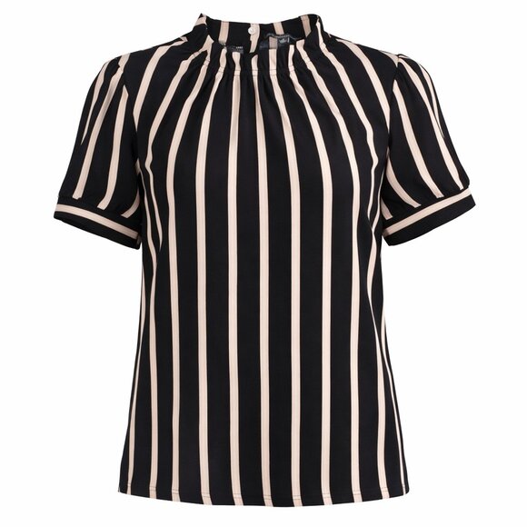 Adrianna Papell Tops - Adriana Papell Womens Size Medium Blouse Black Striped Short Sleeve Pleated